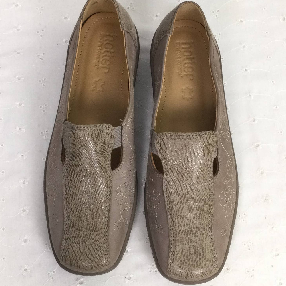 NEW Hotter Calypso Comfort Concept Tan Leather Slip On Square Toe Loafer 10 - Picture 2 of 14
